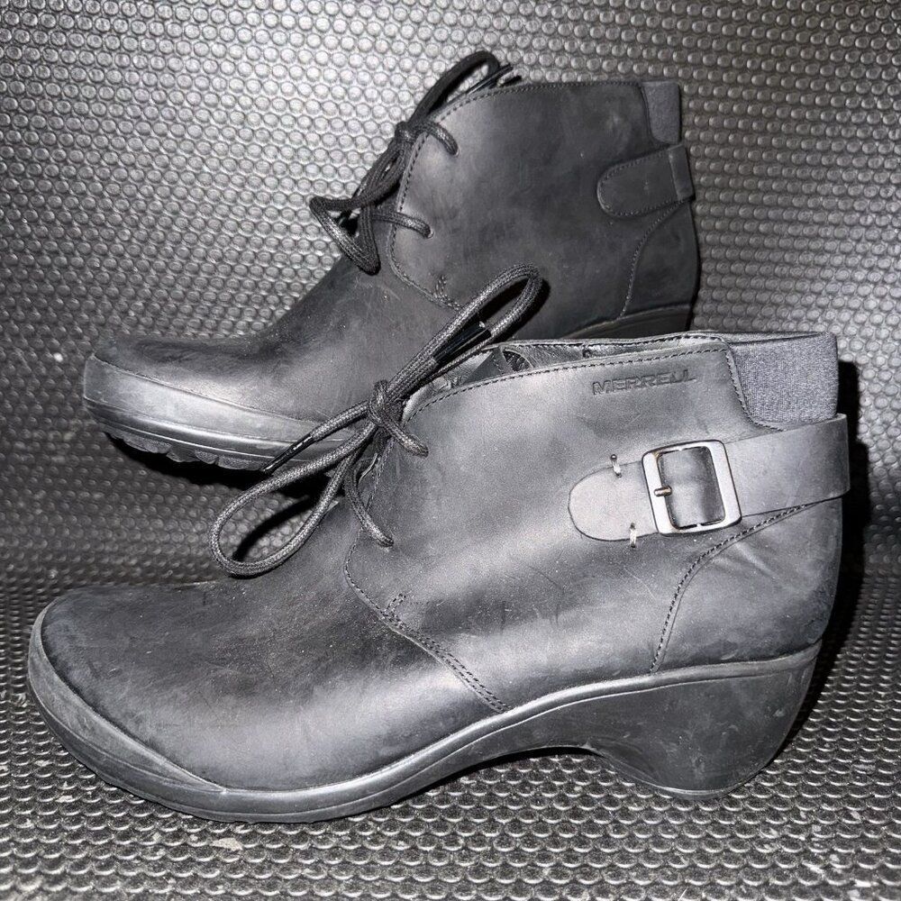 Merrell Veranda Heeled Lace Up Ankle Booties Black Leather Women’s Size 10